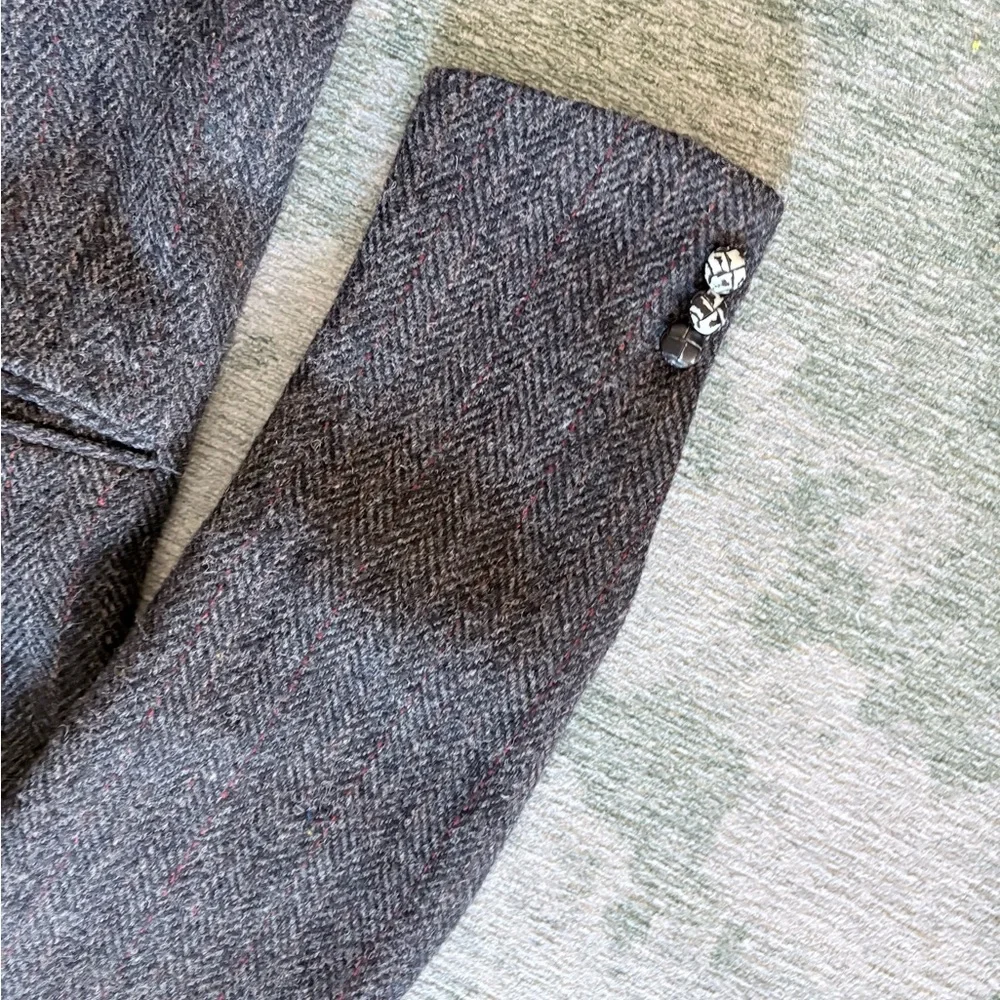 Elegant charcoal and brown with burgundy pinstripe Men's Blazer - Picture 2 of 15